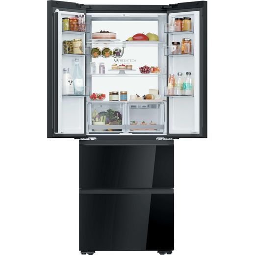 Haier Space Fit American Fridge Freezer - Obsidian Black - Doors open
